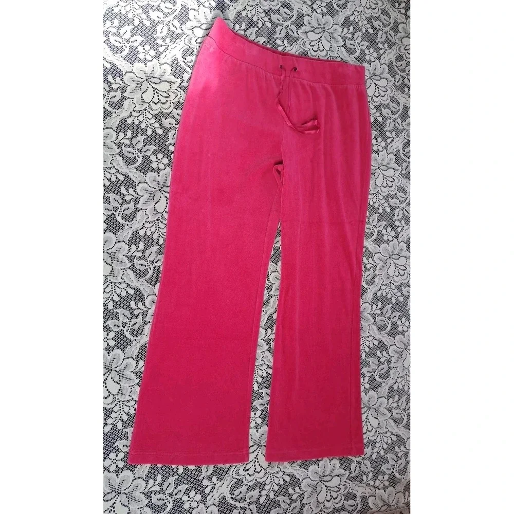 Laura Ashley Pink Velour Tracksuit Set XL Rhinestone‎ Zip Jacket Wide Leg Pants